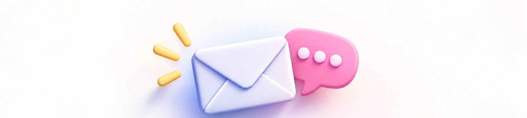 A 3D illustrated envelope and speech-bubble icon on a light background